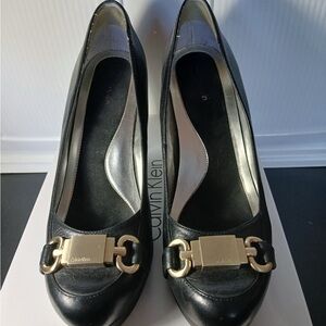 Calvin Klein Black and Gold Stiletto Heels